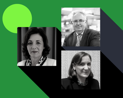 Headshot of Vivienne Parry, Jillian Hastings Ward and Mark Caulfield on green background